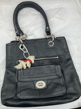 Y2k Coach Black Leather Top-Handle Tote with Silver Hardware Hampton Turnlock